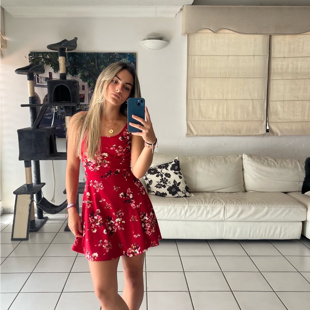 Floral Red Dress